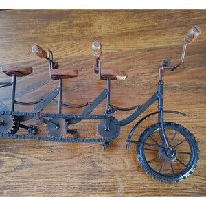 Bicycle Built For Three WORKING MODEL HANDMADE CURIOSITY Metal & Wood